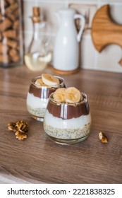 Chocolate Caramel Dessert With Chia Seeds And Banana