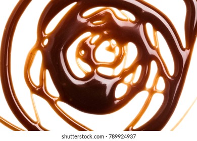 Chocolate Caramel Sauce Swirl On A Plain White Backround