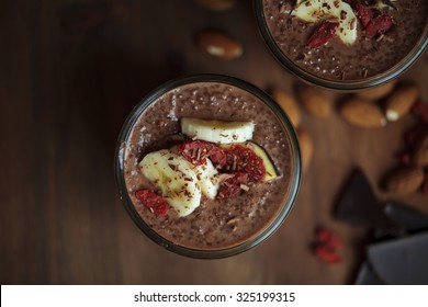 Chocolate Chia Seeds Smoothie With Figs, Banana And Goji Berries