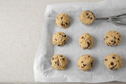 chocolate chip coconut cookies dough, selective focus, a Background Photo by SewCreamStudio