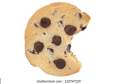 Chocolate Chip Cookie With A Bite Isolated On White Background