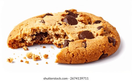 Chocolate Chip Cookie with Bite Isolated on White Background
