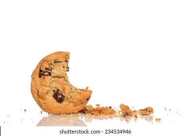 Chocolate Chip Cookie And Crumbs Isolated White Background