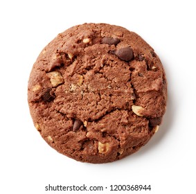 Chocolate chip cookie with hazelnuts, isolated on white bakcground, top view - Shutterstock ID 1200368944
