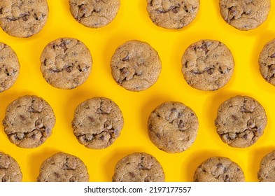 Chocolate Chip Cookie Pattern On Yellow Background