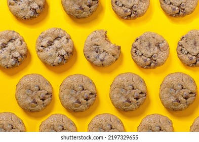 Chocolate Chip Cookie Pattern On Yellow Background