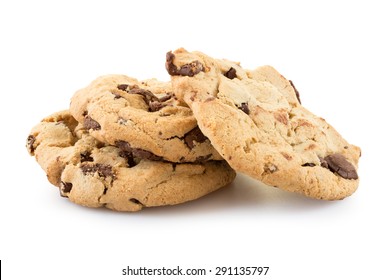 Chocolate Chip Cookies Isolated On White Background.
