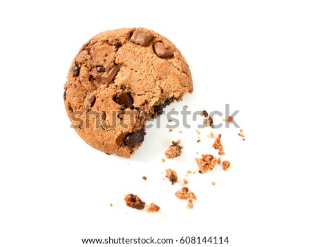 Chocolate chip cookies isolated on white background. Top view.