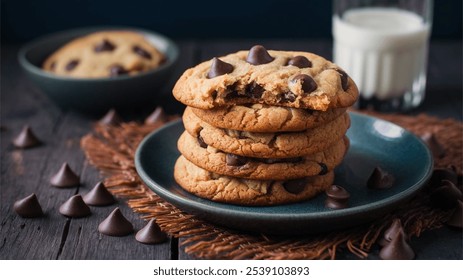 Chocolate Chip Cookies: Soft and chewy cookies filled with melty chocolate chips. A beloved classic, perfect with a glass of milk. - Powered by Shutterstock