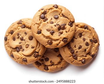 Chocolate Chip Cookies, top view, isolated on white background - Powered by Shutterstock