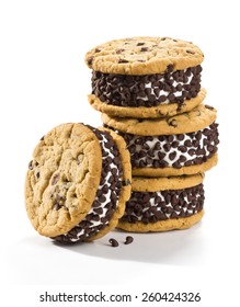 Chocolate Chip Ice Cream Cookie Sandwiches On White Background