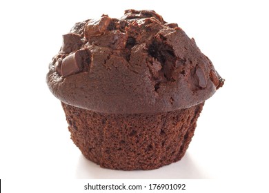 Chocolate Chip Muffin On White Background