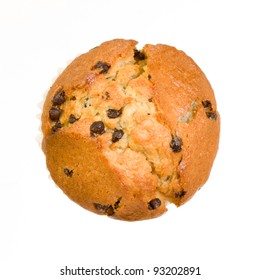 Chocolate Chip Muffin From Top View Isolated On A White Background