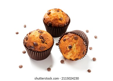 Chocolate chip muffins isolated on white background.	 - Powered by Shutterstock