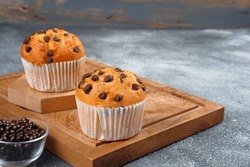 Chocolate Chip Muffins On Grey Background