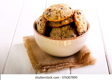 Chocolate Chip Oat Cookies In A Bowl