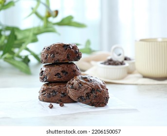 Chocolate Chip Scone And Coffee Cup On The Table