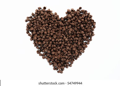 chocolate chips arranged into a heart shape and isolated on white. - Powered by Shutterstock