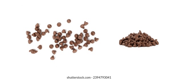 Chocolate Chips Isolated, Scattered Chocolate Sprinkles, Decorative Cocoa Drops, Morsels, Cookie Decoration Ingredient, Small Confectionery Chip Pieces on White Background - Powered by Shutterstock