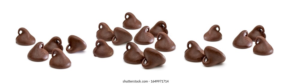 Chocolate chips morsels or drops isolated on white background - Shutterstock ID 1649971714
