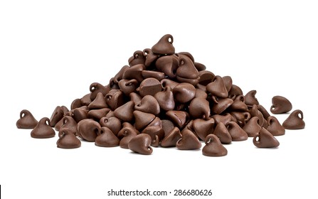 Chocolate chips morsels or drops pile or heap isolated on white background - Shutterstock ID 286680626
