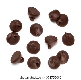 Chocolate chips morsels from top view isolated on white background - Shutterstock ID 371753092