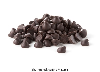 Chocolate Chips Was Placed On A White Background