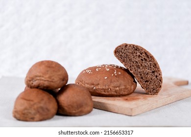 Chocolate Choco Burger Buns With Sesame Set With Copy Space For Text	
