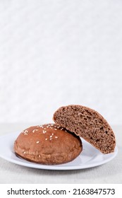 Chocolate Choco Burger Buns With Sesame Set With Copy Space For Text	
