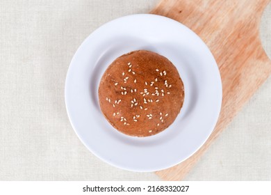 Chocolate Choco Burger Buns With Sesame Set With Copy Space For Text	
