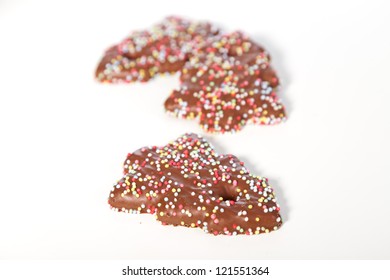 Chocolate christmas cookie isolated on white.
