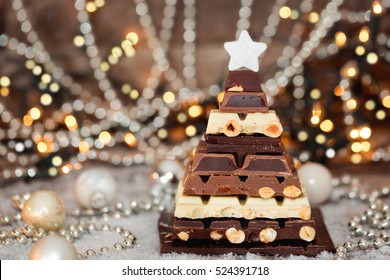 Chocolate Christmas tree. Selective focus