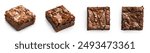 Chocolate cocoa brownie, chocolate fudge pieces, set collection, isolated on white background. chocolate fudge collection. Chocolate brownie cake slice set, isolated.