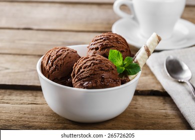 Chocolate Coffee Ice Cream Ball In A Bowl