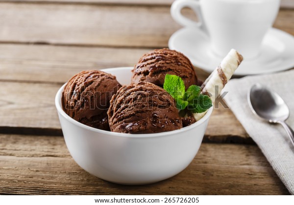 Chocolate coffee ice
cream ball in a bowl