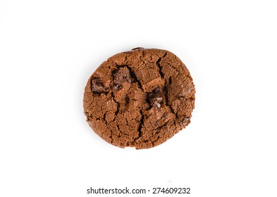 Chocolate cookie on white background.