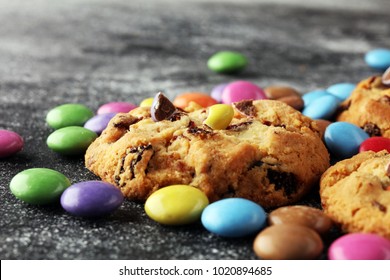 Chocolate Cookies Colorful Candies Chocolate Chip Stock Photo Edit Now