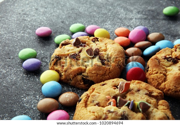 Chocolate Cookies Colorful Candies Chocolate Chip Stock Photo Edit Now