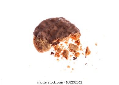 Chocolate Cookies With Crumbs Isolated On White