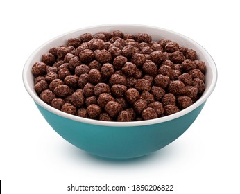 Chocolate Corn balls in bowl isolated on white background with clipping path, healthy breakfast cereal