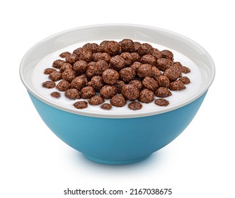 Chocolate corn balls with milk isolated on white background