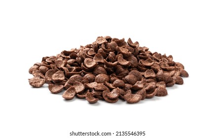 Chocolate corn flakes isolated. Cornflakes pile for breakfast, heap of brown choco cereals, crispy rice flakes, healthy snack group on white background side view - Powered by Shutterstock