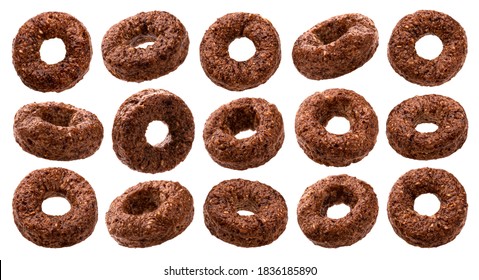Chocolate corn rings isolated on white background with clipping path