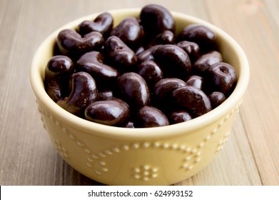 Chocolate Covered Cashews In A Decorative Bowl