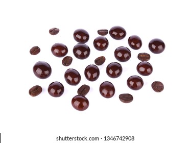 Chocolate Covered Coffee Beans On White Background