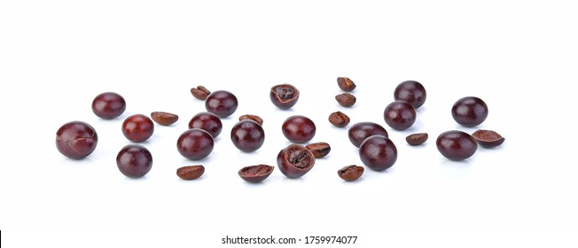 Chocolate Covered Coffee Beans On White Background