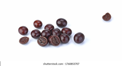 Chocolate Covered Coffee Beans On White Background