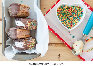 Chocolate Covered Ice Cream Sandwich With Sprinkles