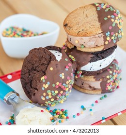 Chocolate Covered Ice Cream Sandwich With Sprinkles