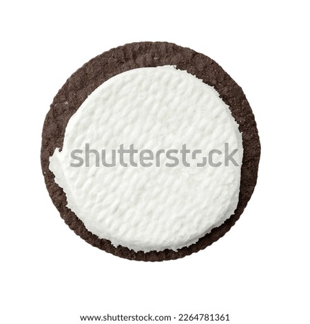 Chocolate сookies and cream close-up shot of inner side of milk cream filling and crust isolated on white background. Biscuits. File contains clipping path.